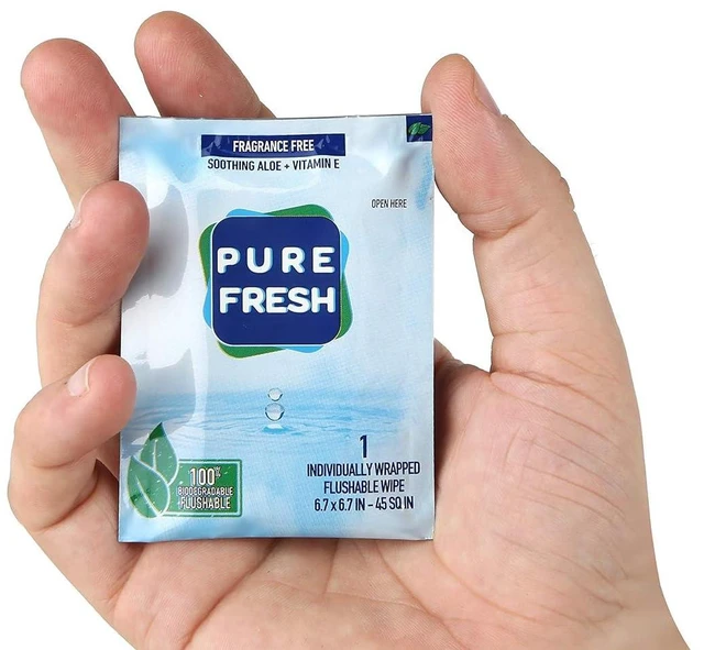 Alt view image 3 of 5 - PureFresh Wet Wipes Flushable Individually Wrapped 40 Singles for Travel