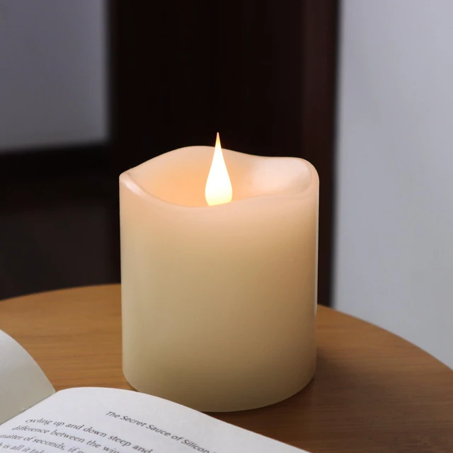 Main image of TECHLONG Flameless Candles Battery Operated with Timer, 3D Moving Flame Flickering, 600+ Hours, 3" x 3" Ivory Real Wax Electric LED Candle