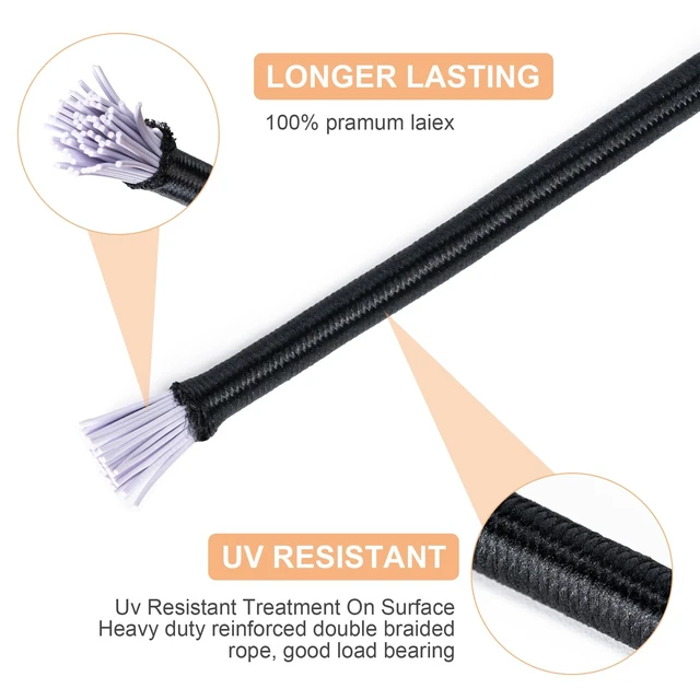 Alt view image 3 of 7 - Heavy Duty Elastic Bungee Cord, 1/8" x 50', Black