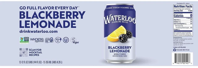Alt view image 5 of 6 - Waterloo Blackberry Lemonade Sparkling Water, 12Fl Oz Cans, Pack of 12