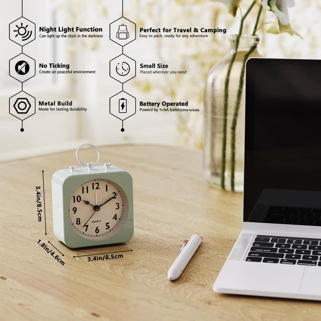 Alt view image 6 of 6 - AYRELY Small Metal Alarm Clock for Desk, Table, and Travel
