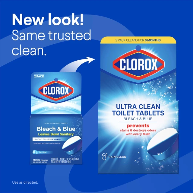Alt view image 5 of 5 - Clorox Ultra Clean Toilet Tablets Bleach & Blue, Rain Clean Scent, 2.47oz Each, 2 Count