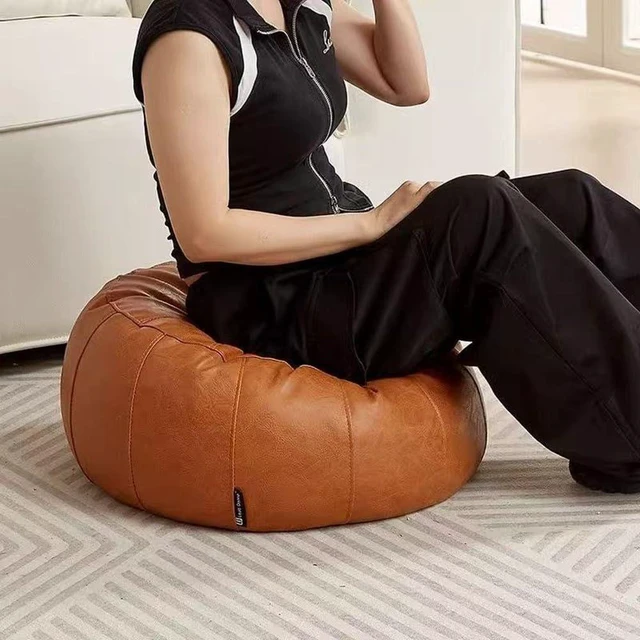Alt view image 4 of 7 - Storage Ottoman, Square Brown, Leather Stitched Cushion with Zipper, Under Desk Foot Stool, Stuffable Storage for Dolls, Blankets, Clothes, Pillows