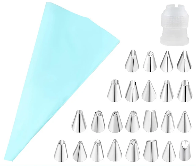 Main image of Piping Tips Set 24 Pcs Stainless Steel with 1 Pcs Thick EVA Piping Bag for Cake Baking Cookie Icing Cupcakes