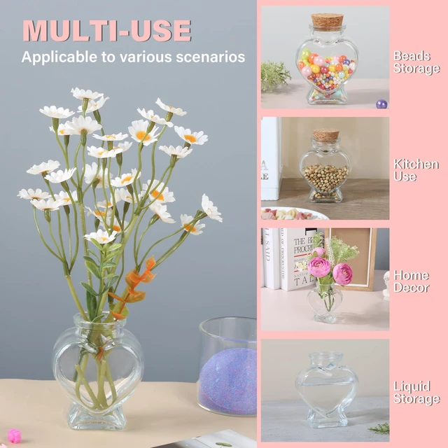 Alt view image 4 of 7 - 50ml 1Pcs Empty Clear Glass Heart-Shaped Bottle with Cork Stopper, Decorative for Wedding and DIY Art Craft