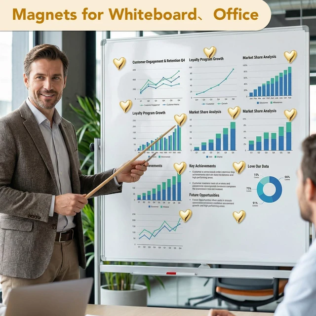 Alt view image 6 of 6 - 18Pcs Heart Fridge Magnets for Refrigerator, Locker, Whiteboard Decor, Gold