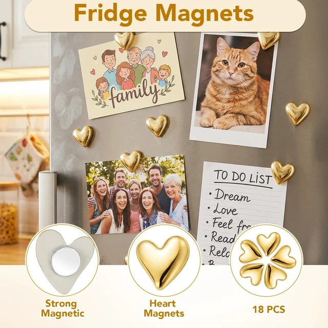Alt view image 4 of 6 - 18Pcs Heart Fridge Magnets for Refrigerator, Locker, Whiteboard Decor, Gold