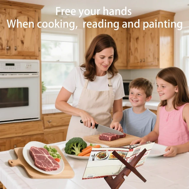 Alt view image 7 of 7 - Elegant Rustic Wooden Cookbook Stand Holds 600-Page Books, Adjustable & Detachable for Kitchen Counter, Recipes and Tablets Display for Home Chefs