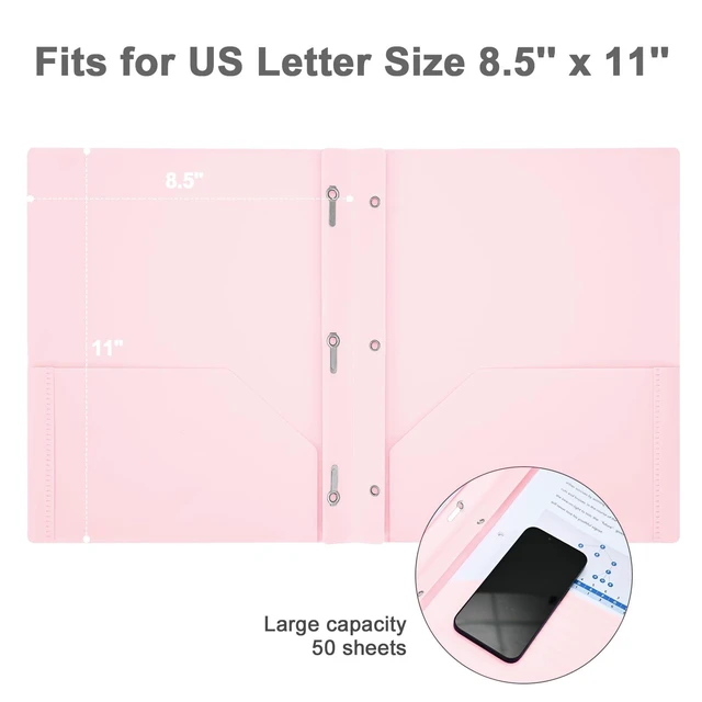 Alt view image 4 of 7 - Letter Size Two-Pocket Plastic Folders with 3 Prongs, 6 Pastel Colors Pink, 6 Pack