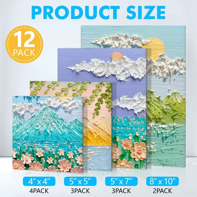 Alt view image 5 of 7 - ESRICH Canvas Boards 12 Pack, 4x4, 5x5, 5x7, 8x10, Cotton Primed Canvas Panels for Acrylic, Oil, Gouache & Tempera