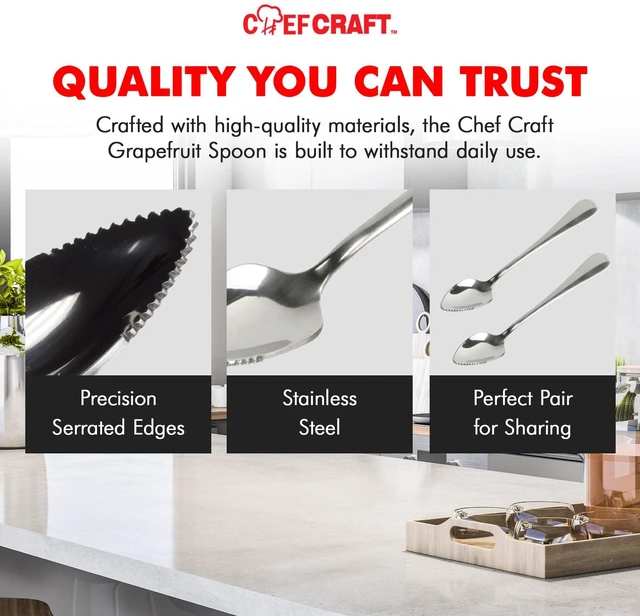 Alt view image 4 of 6 - Chef Craft Select Serrated Grapefruit Spoon 2-Piece Set 6.5 Inches Stainless Steel Dishwasher Safe