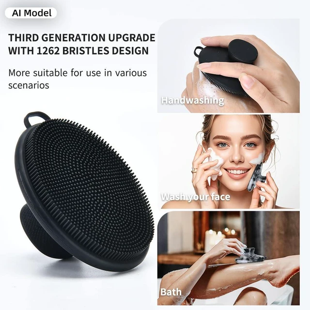 Alt view image 4 of 6 - Third Generation Upgraded 1262 Silicone Face Scrubber with 1262 Soft Bristle, Manual Cleansing Brush for Men and Women, All Skin Types, Exfoliating, Black, Large