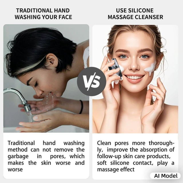 Alt view image 2 of 6 - Third Generation Upgraded 1262 Silicone Face Scrubber with 1262 Soft Bristle, Manual Cleansing Brush for Men and Women, All Skin Types, Exfoliating, Black, Large