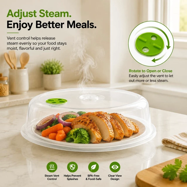 Alt view image 3 of 7 - Set of 5 Microwave Plate Covers with Adjustable Steam Vents, Mixed Sizes for Large and Small Plates Bowls