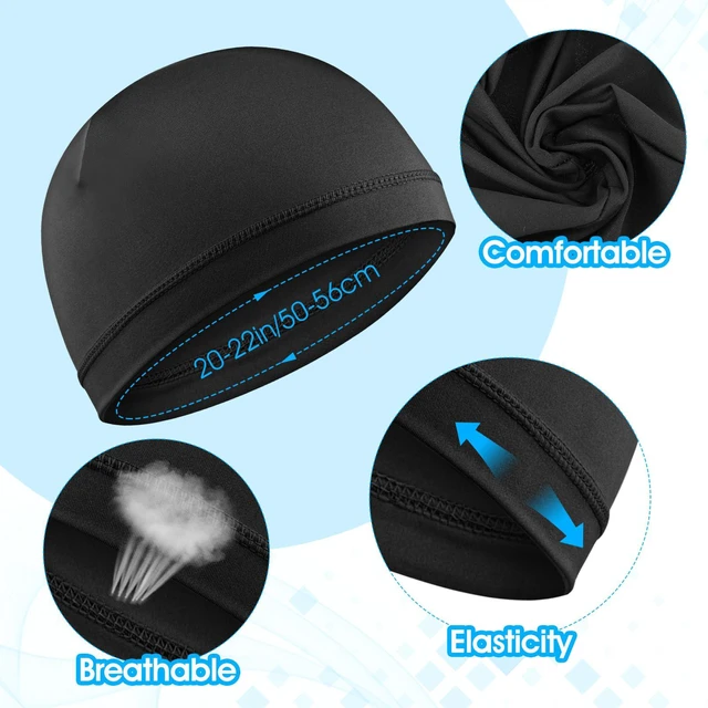 Alt view image 5 of 7 - Qianyu 4pcs Skull Caps Breathable Thin Sleep Hats Running Beanie Helmet Liner Stretchy Sweat Wicking Headwear