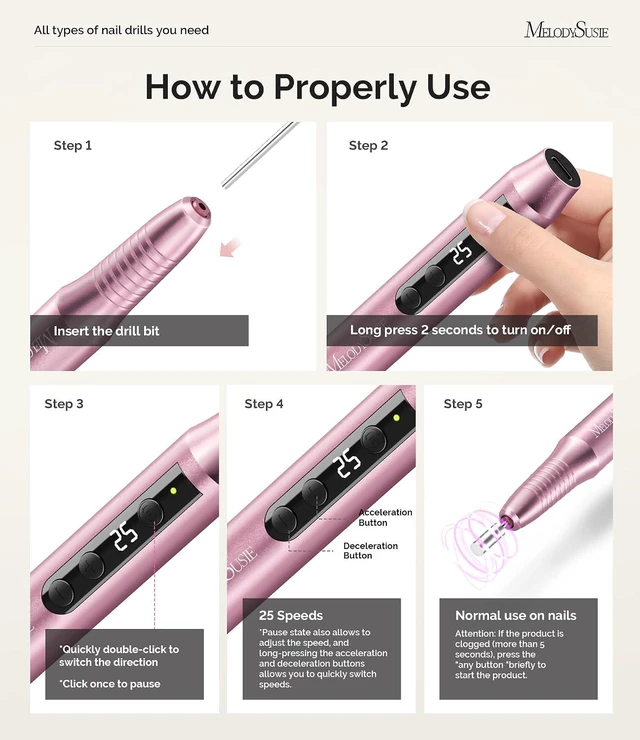 Alt view image 2 of 7 - MelodySusie PC180G Pen-Shaped Portable Cordless Nail Drill, 25000RPM Rechargeable Electric File with LED Display for Nail Care, Manicure Shaping & Acrylic Gel Removal