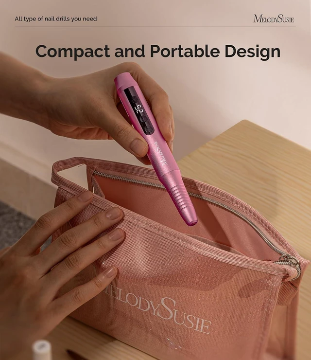 Alt view image 4 of 7 - MelodySusie PC180G Pen-Shaped Portable Cordless Nail Drill, 25000RPM Rechargeable Electric File with LED Display for Nail Care, Manicure Shaping & Acrylic Gel Removal