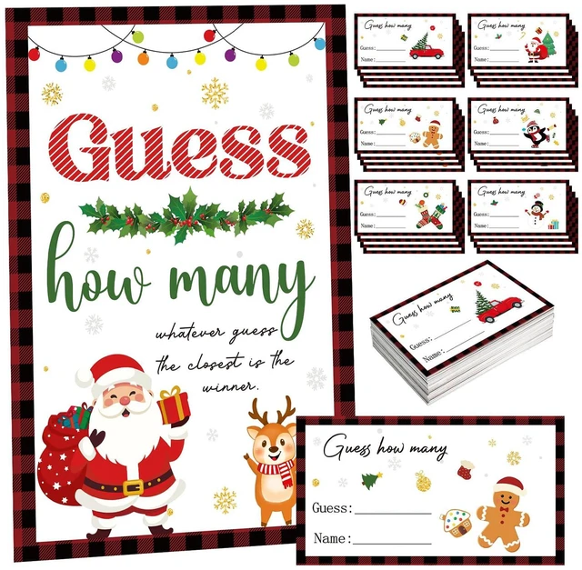 Main image of COCHIE Christmas Guess How Many Game with Guesses Cards for 60 Players, Family, Office, Large Groups, Party, Winter Classroom Activities