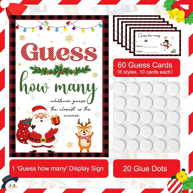 Alt view image 7 of 7 - COCHIE Christmas Guess How Many Game with Guesses Cards for 60 Players, Family, Office, Large Groups, Party, Winter Classroom Activities