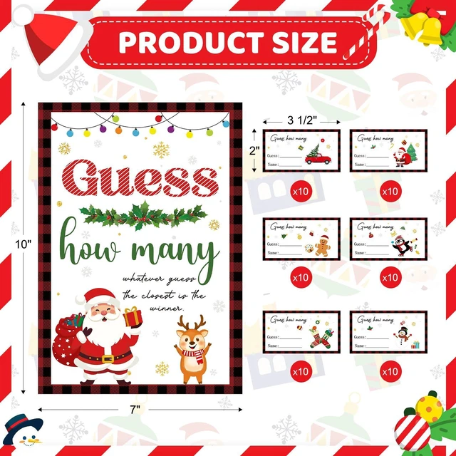 Alt view image 4 of 7 - COCHIE Christmas Guess How Many Game with Guesses Cards for 60 Players, Family, Office, Large Groups, Party, Winter Classroom Activities
