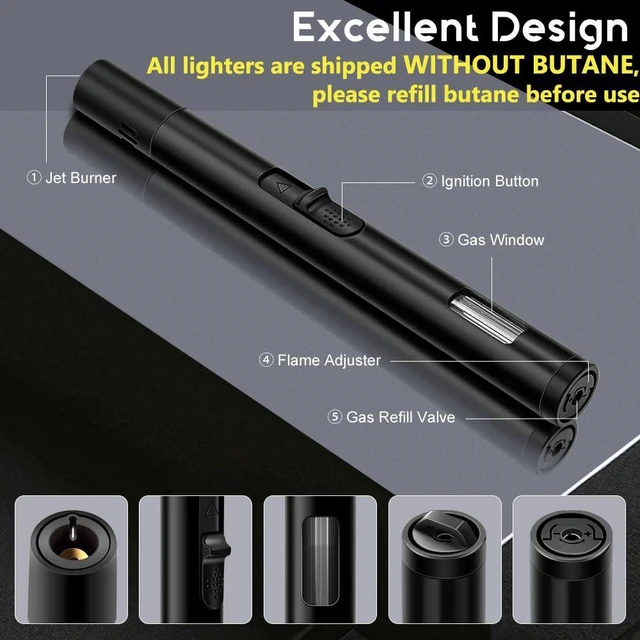 Alt view image 2 of 6 - LcFun 2 Pack Refillable Butane Torch Lighters with Visible Fuel Window, Windproof Adjustable Jet Flame for Candle, Grill, BBQ, Camping, Fireworks (Butane NOT Included)