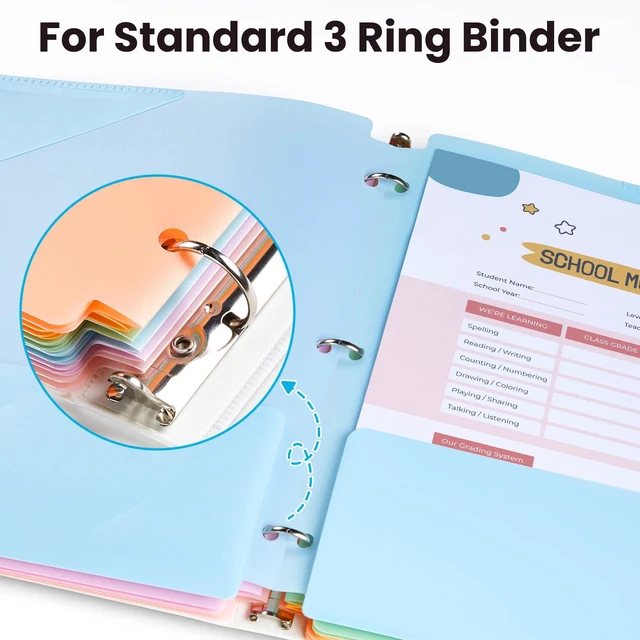 Alt view image 5 of 7 - Sooez 6-Pack Plastic Pocket Folders with Tabs and Writable Label Stickers, Fits 3-Ring Binder, Holds Letter/A4 Size Paper, Pastel Colors