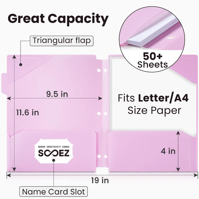 Alt view image 7 of 7 - Sooez 6-Pack Plastic Pocket Folders with Tabs and Writable Label Stickers, Fits 3-Ring Binder, Holds Letter/A4 Size Paper, Pastel Colors
