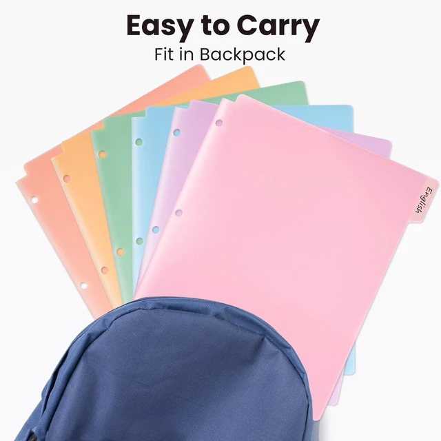 Alt view image 4 of 7 - Sooez 6-Pack Plastic Pocket Folders with Tabs and Writable Label Stickers, Fits 3-Ring Binder, Holds Letter/A4 Size Paper, Pastel Colors