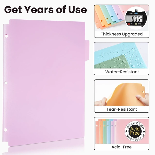 Alt view image 3 of 7 - Sooez 6-Pack Plastic Pocket Folders with Tabs and Writable Label Stickers, Fits 3-Ring Binder, Holds Letter/A4 Size Paper, Pastel Colors