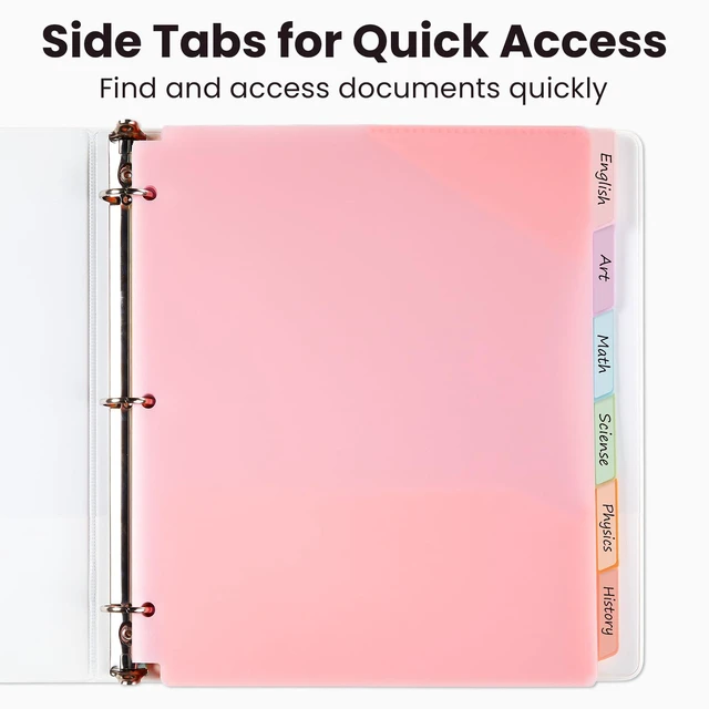 Alt view image 6 of 7 - Sooez 6-Pack Plastic Pocket Folders with Tabs and Writable Label Stickers, Fits 3-Ring Binder, Holds Letter/A4 Size Paper, Pastel Colors