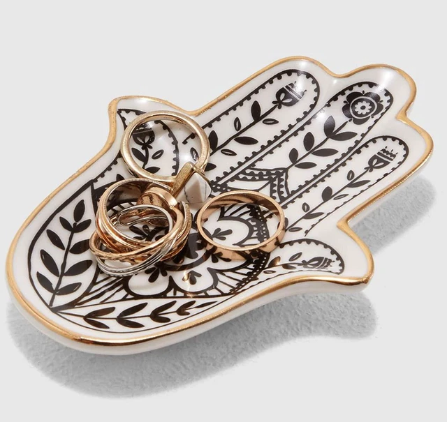 Alt view image 4 of 7 - Ceramic Hamsa Evil Eye Hand Of Fatima Jewelry Trinket Ring Dish Small Boho Home Decorative Tray Gift Mom Birthday