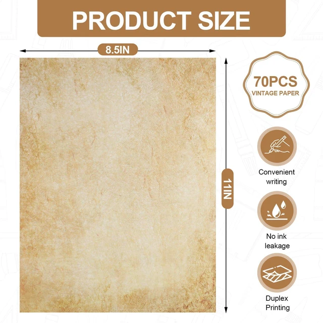 Alt view image 5 of 7 - Joyberg 70PCS Vintage Parchment Paper 8.5x11in, Decorative Printer Paper for Invitation, Letter, Resume, Award, Diploma, Art, Craft, Certificate Antique