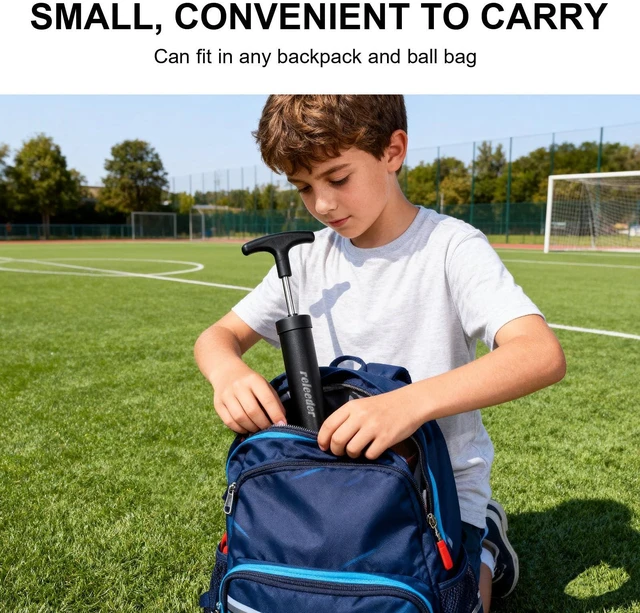 Alt view image 3 of 7 - 10Inch Portable Ball Pump Kit with 5 Needles, 1 Nozzle and Extension Hose for Soccer, Football, Volleyball, Water Polo, Rugby, Exercise Sports Ball