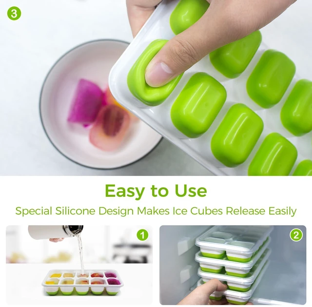 Alt view image 4 of 6 - DOQAUS 4-Pack Silicone Ice Cube Trays with Lids for Freezer