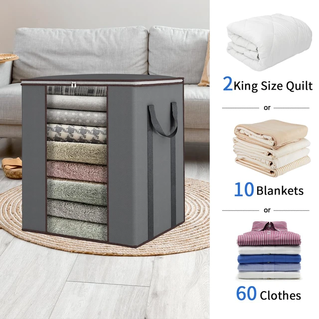 Alt view image 7 of 7 - 120L Blanket Storage Bags for Comforter Clothes Bedding Sheet, Grey