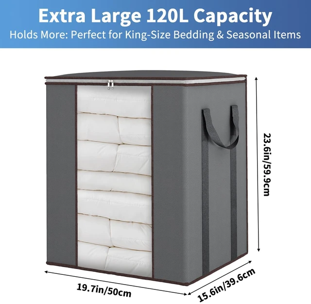 Alt view image 6 of 7 - 120L Blanket Storage Bags for Comforter Clothes Bedding Sheet, Grey