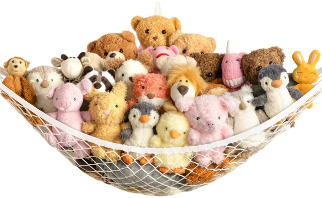 Main image of Large Corner Stuffed Animal Storage Hammock Net for Plushies, Organizer Holder for Room Decor, Kids Baby Nursery Wall Bedroom Home Decor