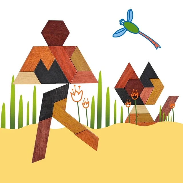 Alt view image 3 of 6 - Kingou Wooden Hexagon Tangram Brain Teaser Puzzle