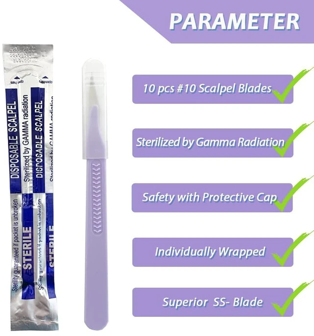 Alt view image 2 of 5 - Scalpel Blades #10, Disposable Sterile Surgical Knife for Biology, Anatomy, Dermaplaning, Podiatry, Medical Student, Sculpting, Crafts