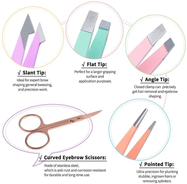 Alt view image 4 of 6 - TsMADDTs Facial Hair Tweezers for Women, 6-Piece Eyebrow Kit with Case
