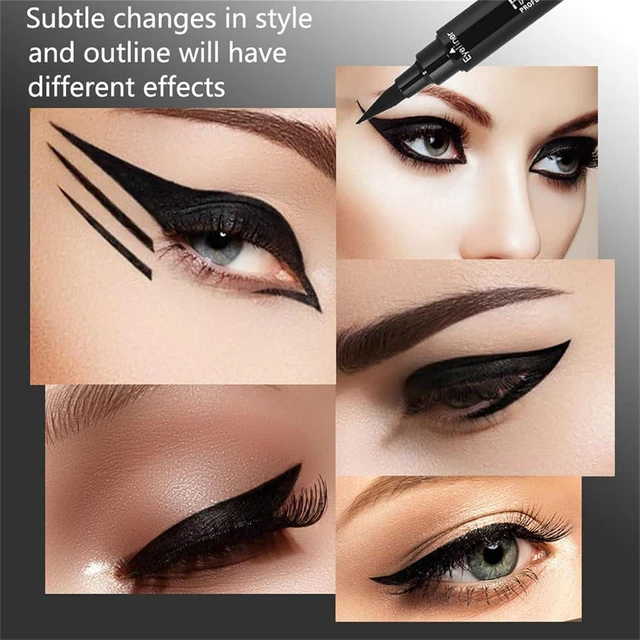 Alt view image 3 of 7 - 5Pcs Double-Headed Liquid Eyeliner Stamp Pencil Set, Winged Long-Lasting Black Tattoo Eyeliner Shapes Heart/Flower/Star/Butterfly/Cone for Women