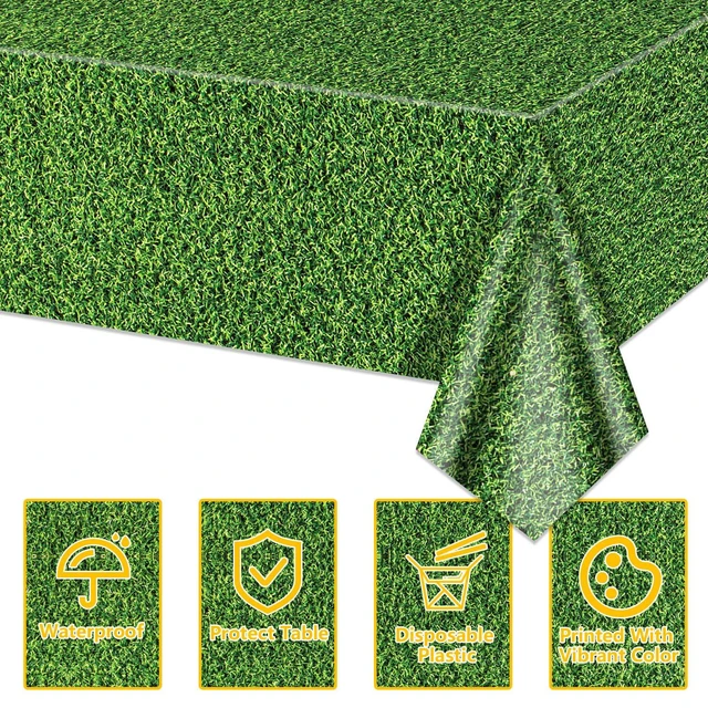 Alt view image 7 of 7 - 4Pcs Green Grass Field Tablecloths, 86.6"x51.2" Rectangular, for Jungle Woodland Golf Soccer Football Sports Party Supplies