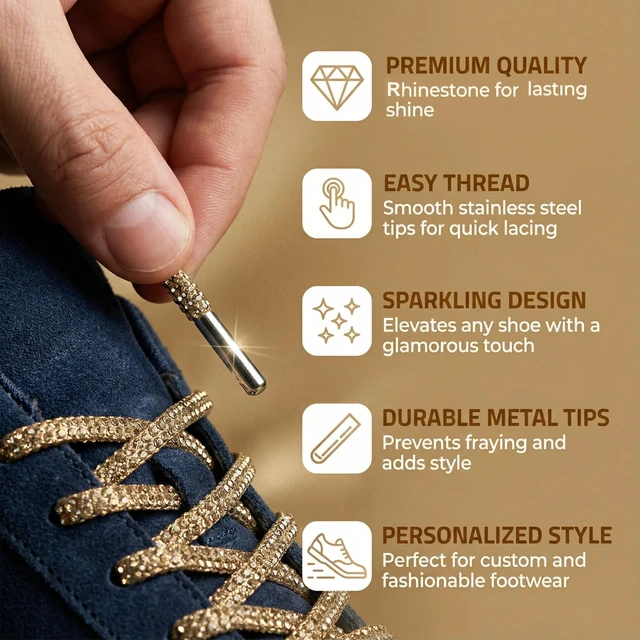 Alt view image 3 of 7 - NIIIYTYB 1Pair Gold Rhinestone Glitter Sparkle Shoelaces for Sneakers Tall Boots Fashion Shoes