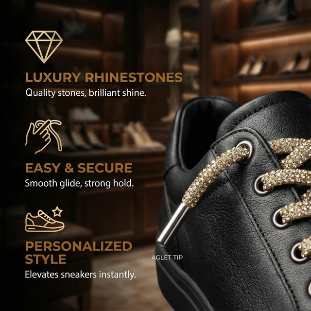 Alt view image 7 of 7 - NIIIYTYB 1Pair Gold Rhinestone Glitter Sparkle Shoelaces for Sneakers Tall Boots Fashion Shoes