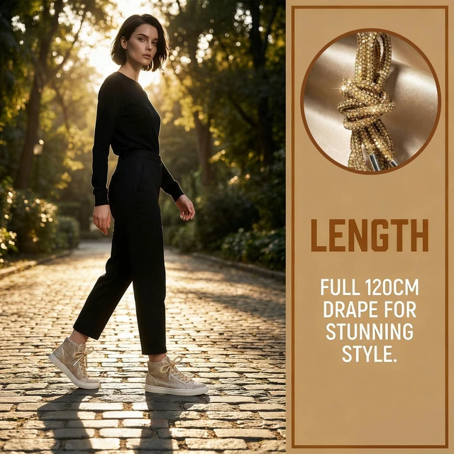 Alt view image 2 of 7 - NIIIYTYB 1Pair Gold Rhinestone Glitter Sparkle Shoelaces for Sneakers Tall Boots Fashion Shoes