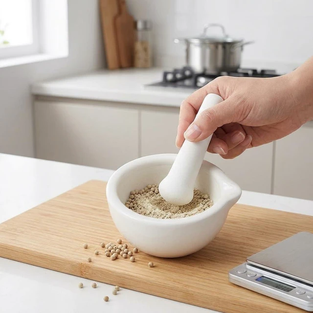 Alt view image 4 of 4 - Ceramic Mortar and Pestle, Spice Crusher, Garlic Grinder, Pharmacy Herbs Bowl, Pepper Mill, DIY Kitchen, 2.36Inch