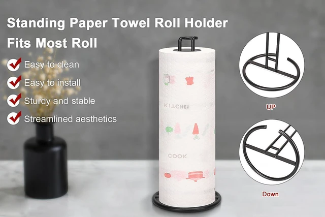 Alt view image 3 of 6 - NearMoon Paper Towel Holder, All Metal, Standard or Jumbo-Sized, for Kitchen Countertop, Farmhouse, Living Room, 1 Pack, Matte Black