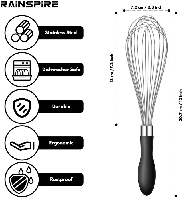 Alt view image 3 of 7 - Stainless Steel Whisk 12in Black Reinforced Anti-Break Handle