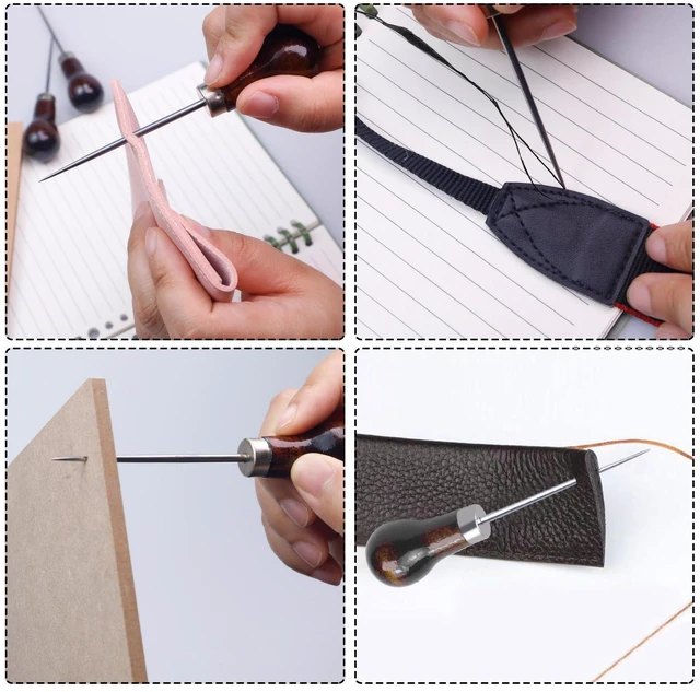 Alt view image 7 of 7 - 6PCS Gourd Shape Wooden Handle Scratch Awl Tool for Leather Craft Cloth Pouch Hole DIY Handmade Tool