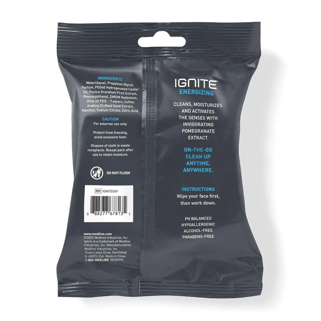 Alt view image 2 of 6 - Ignite Men's Body Wet Wipes, Extra Thick 8" x 8" Shower Wipes, Energizing Scent, 10 Count